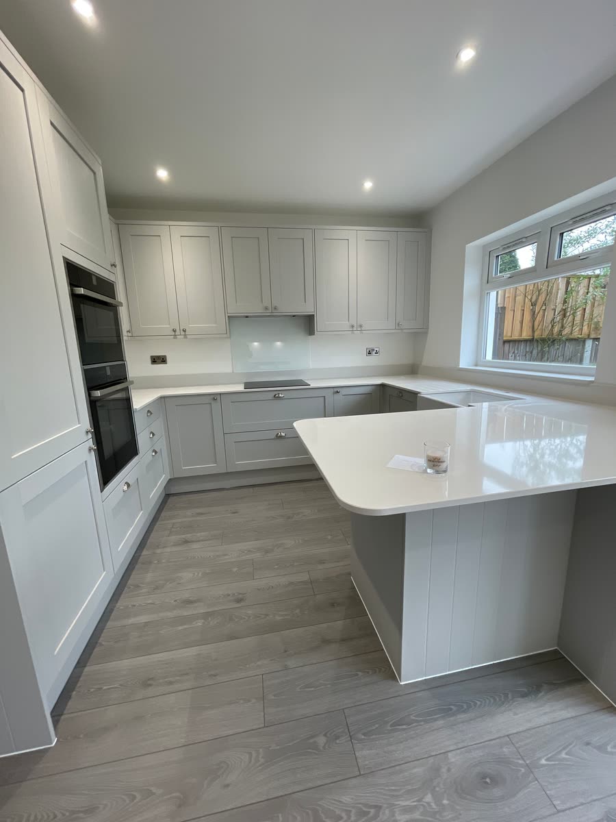 Shaker kitchen install featuring Quartz worktop